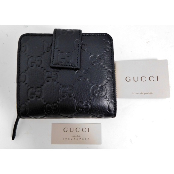 New Gucci Guccissima Bifold Compact Wallet Leather Black  Authentic w/ paperwork - Picture 1 of 12